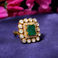 Adjustable Elegance: Faux Emerald & Polki Diamond Traditional Ring -Timeless Beauty