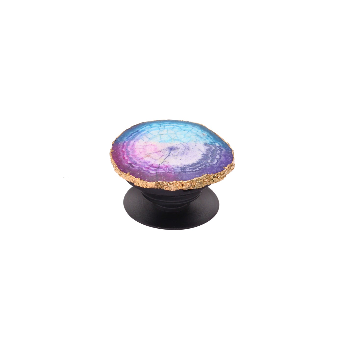 Rainbow Druzy Pop Socket Mobile Holder with Gold Plated Edges - Unique and Stylish Phone Grip