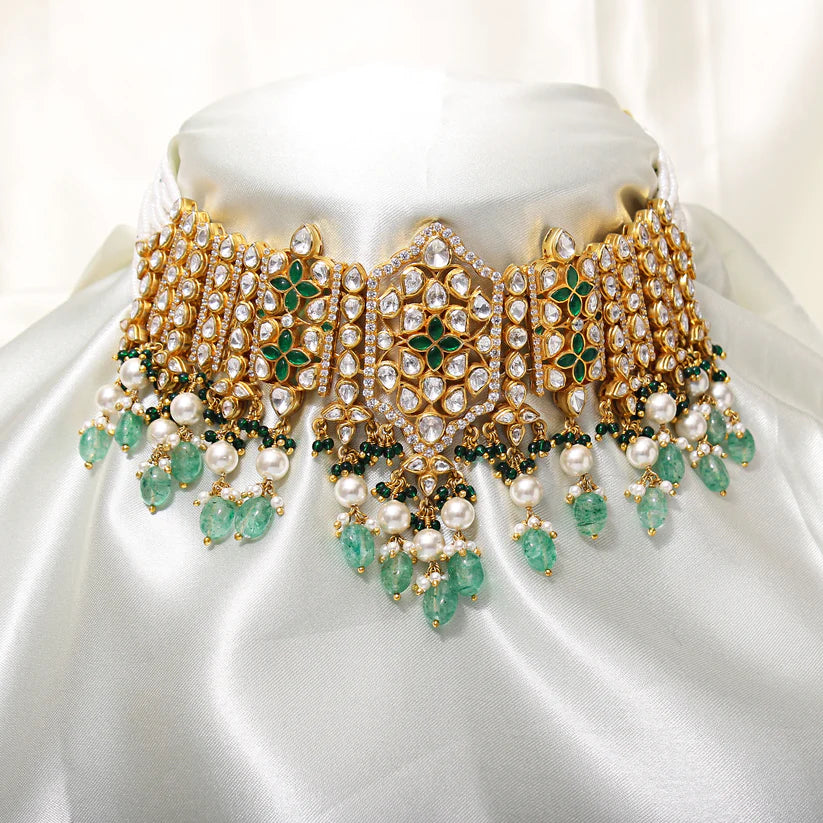 Faux Emerald & simulated Diamond Jewelry Set with Faux Pearls: Affordable Luxury for Every Occasion