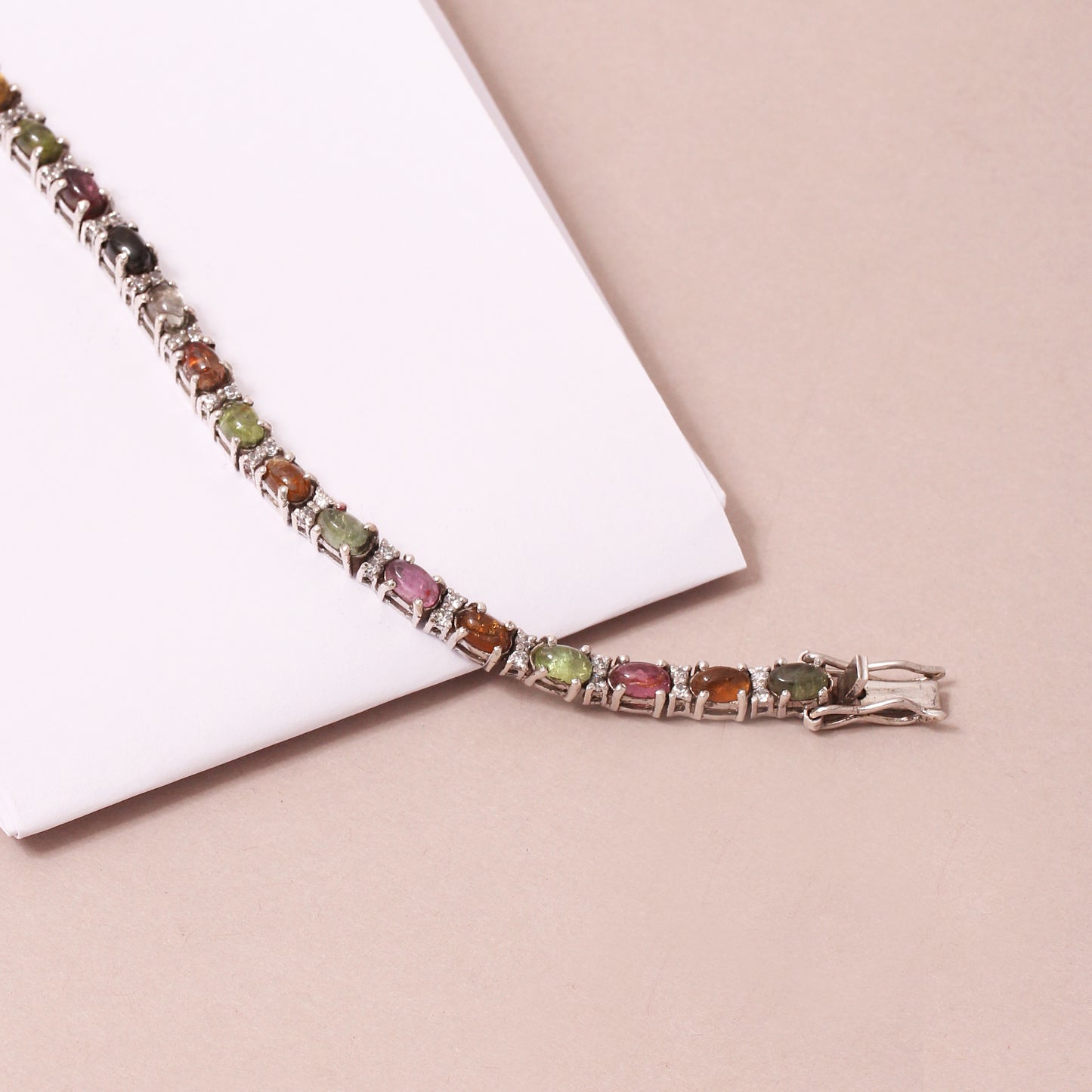Elegant 925 Sterling Silver Multi Tourmaline Gemstone Tennis Bracelet – Handmade Gemstone Jewelry