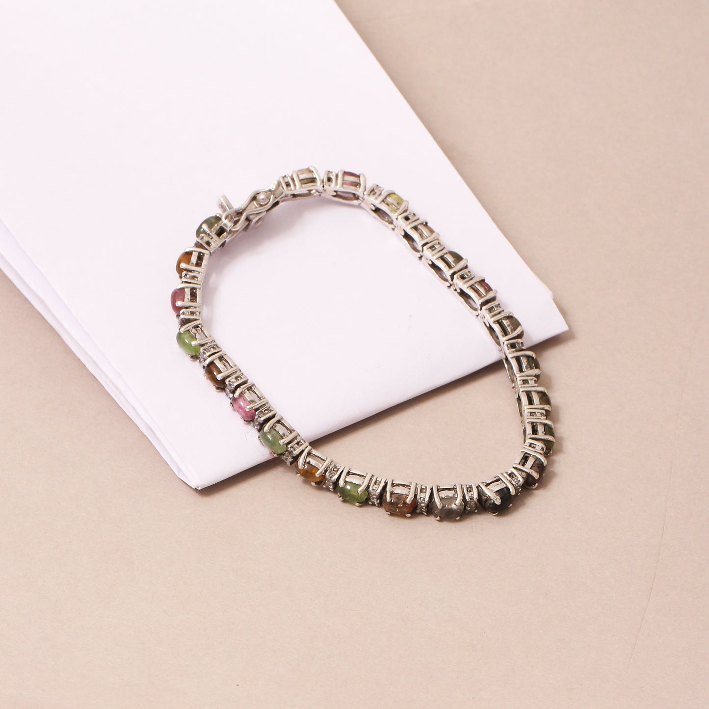 Elegant 925 Sterling Silver Multi Tourmaline Gemstone Tennis Bracelet – Handmade Gemstone Jewelry