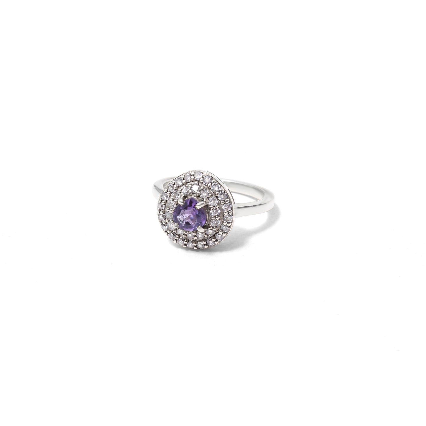 925 Sterling Silver Natural Amethyst Halo Ring | February Birthstone | Dainty Purple Gemstone Engagement Ring