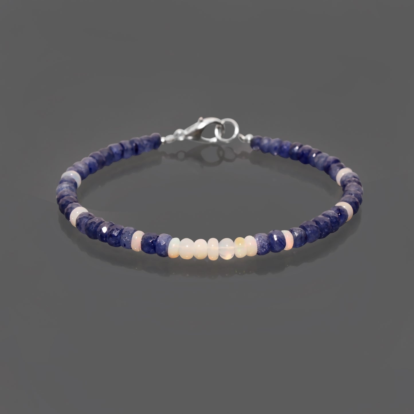 Natural Sapphire and Ethiopian Opal Bracelet: Handcrafted with Premium Quality Gemstone and Silver Lock