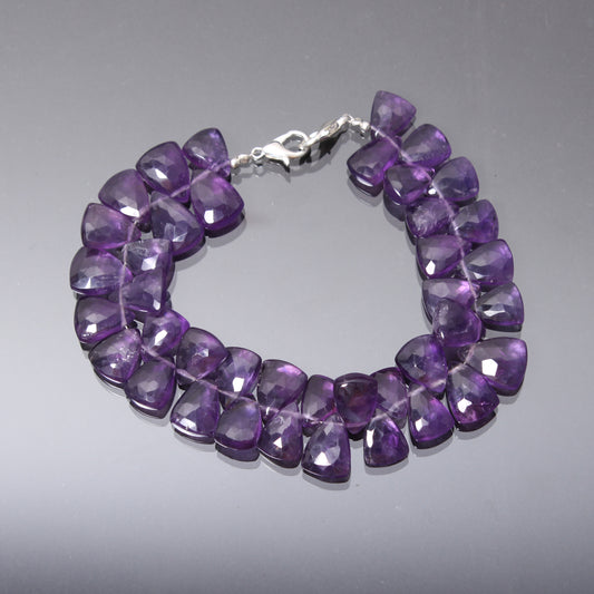 Purple Amethyst Faceted Briolette Charm Bracelet with 925 silver clasp