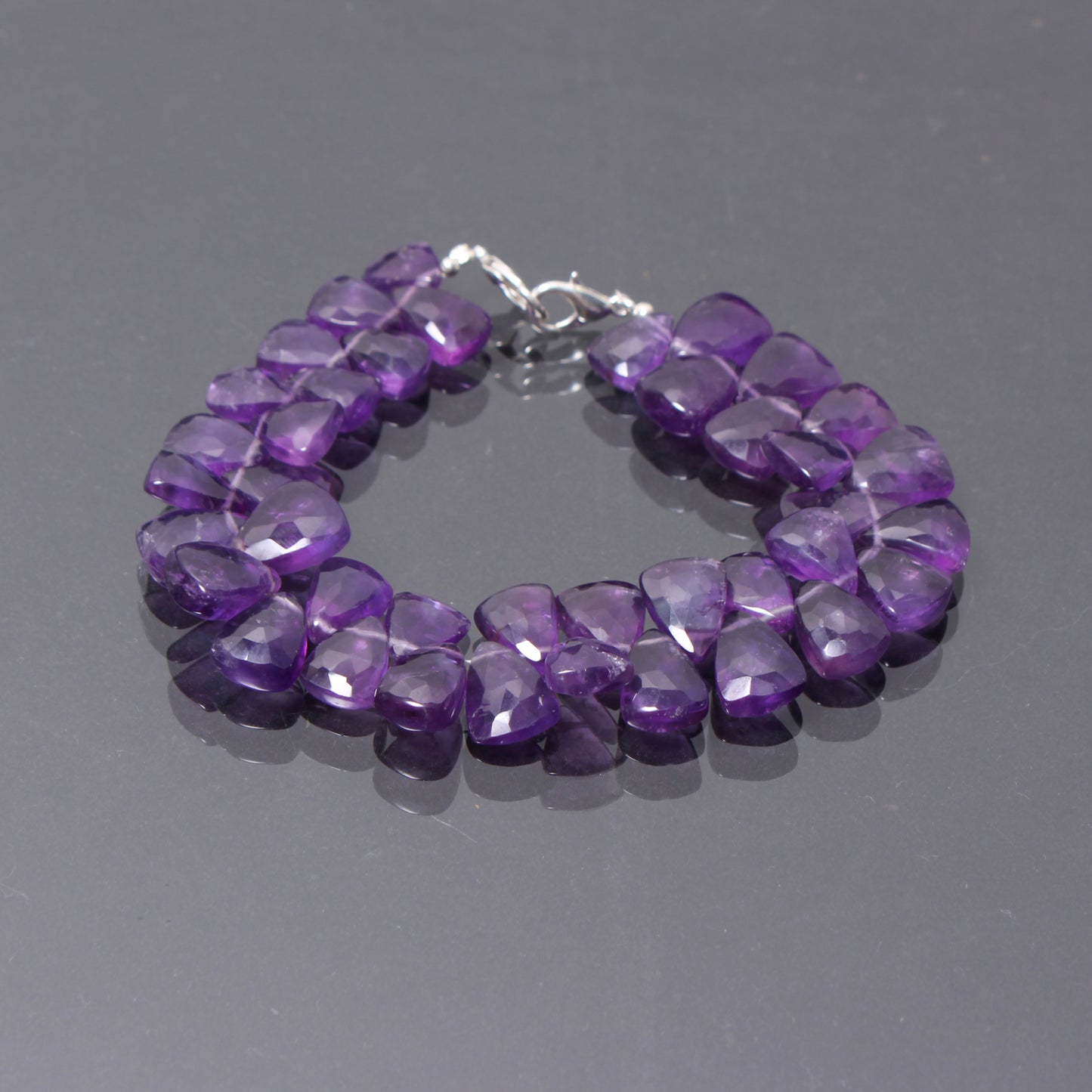 Natural amethyst faceted beaded bracelet with silver lock