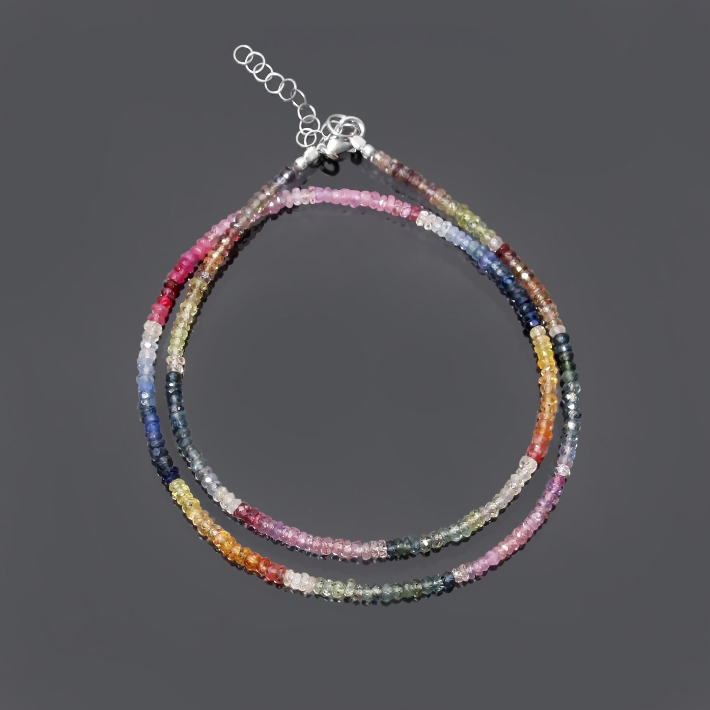Necklace : Multi-Sapphire Faceted Rondelle with Silver Clasp.