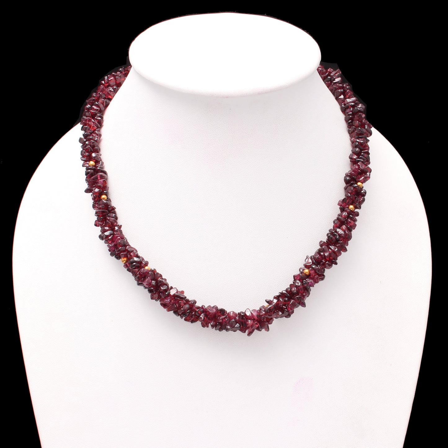 Birthstone Garnet Chips Beaded Necklace, Handmade Beads Jewelry