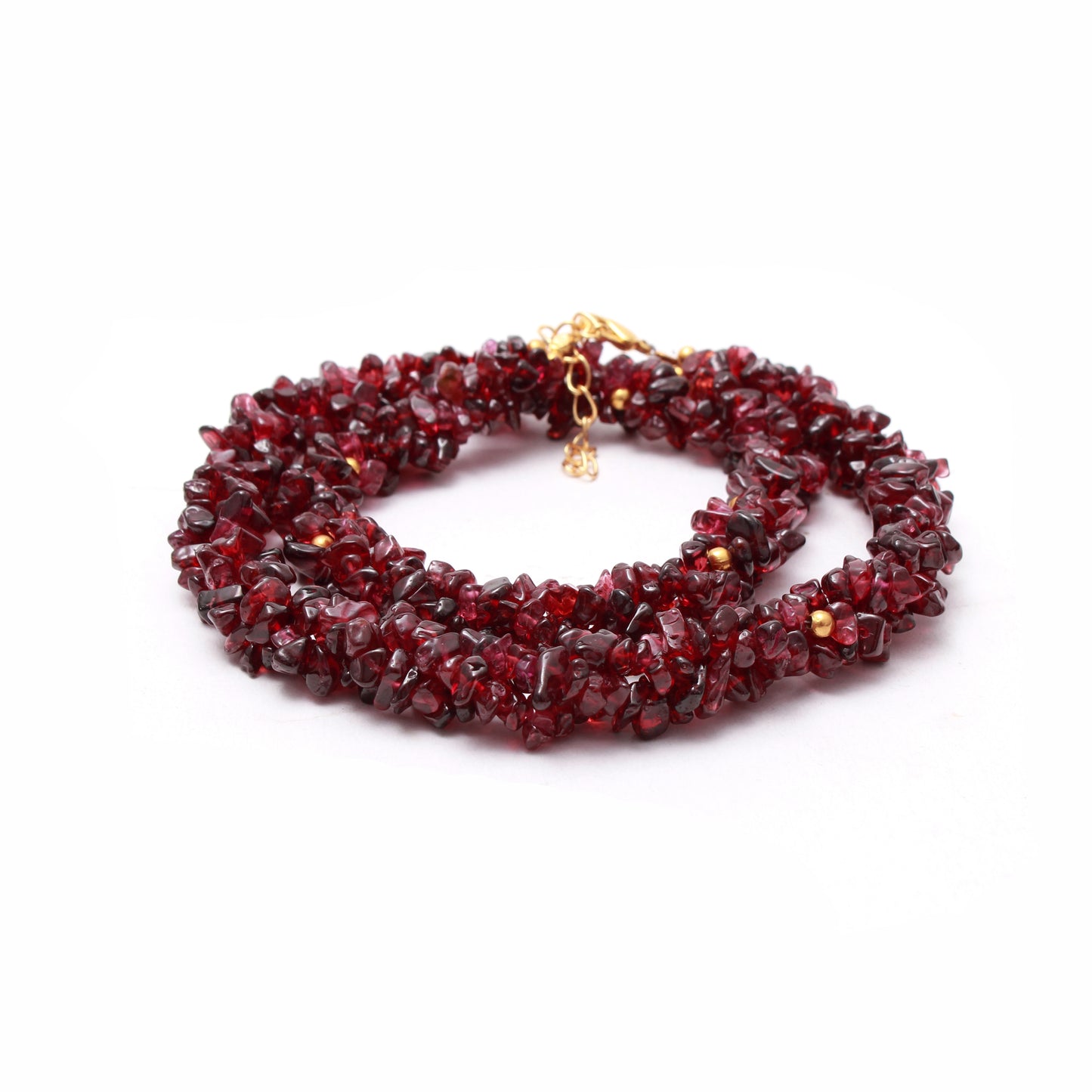 Birthstone Garnet Chips Beaded Necklace, Handmade Beads Jewelry
