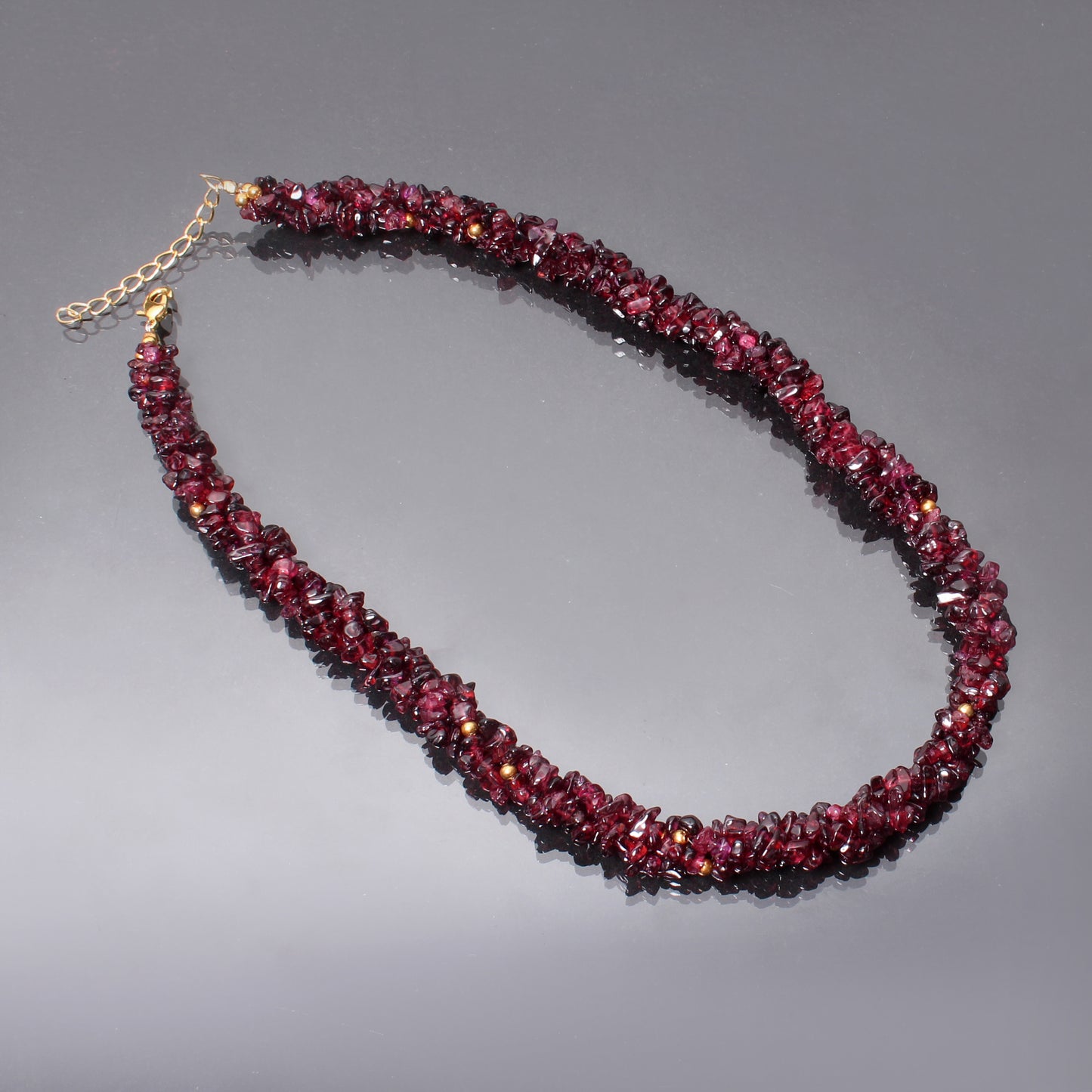 Birthstone Garnet Chips Beaded Necklace, Handmade Beads Jewelry