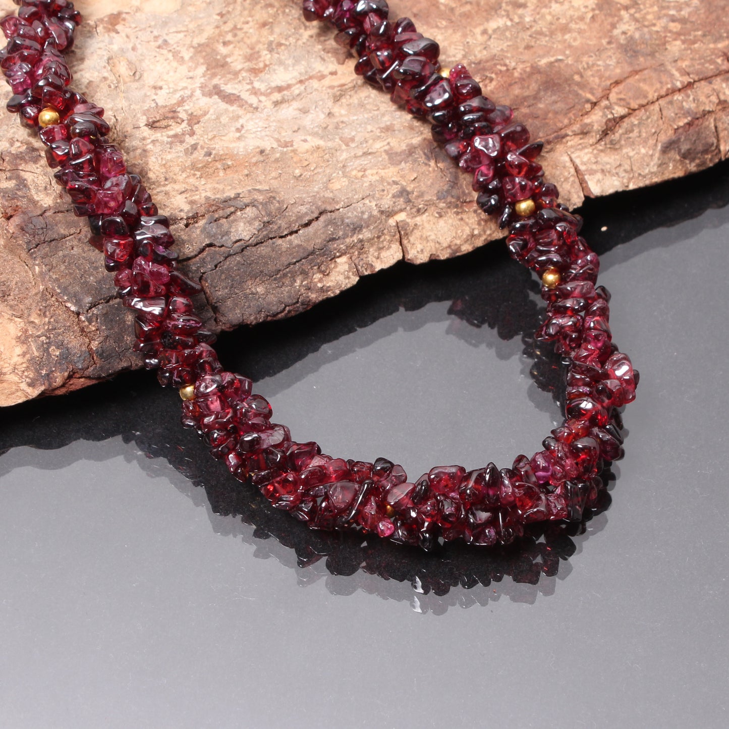 Birthstone Garnet Chips Beaded Necklace, Handmade Beads Jewelry