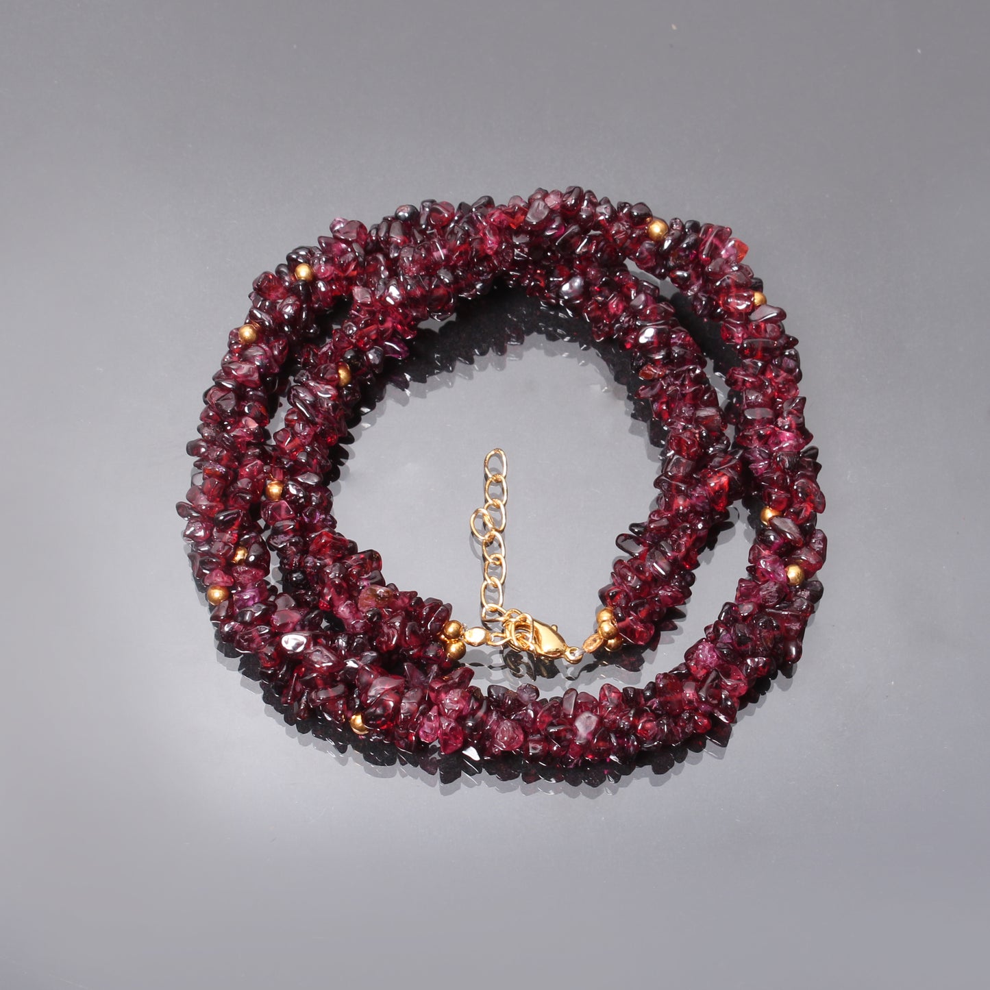 Birthstone Garnet Chips Beaded Necklace, Handmade Beads Jewelry