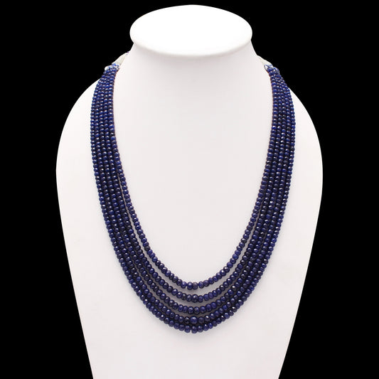 Adorable Blue Sapphire Sarafa Necklace Handcrafted with 5 Layered of Sapphire