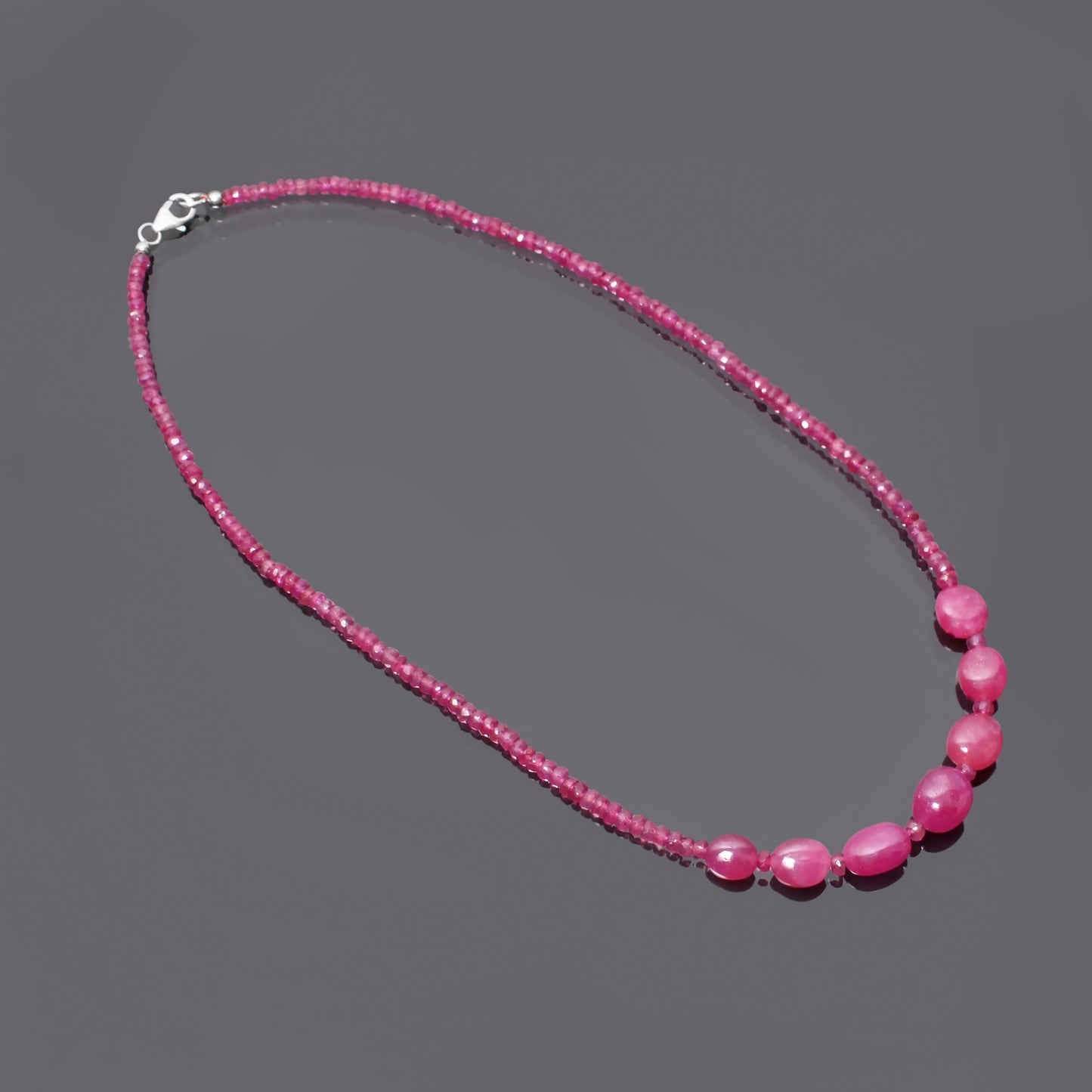 Unique Ruby Gemstone Necklace with Oval and Rondelle Beads