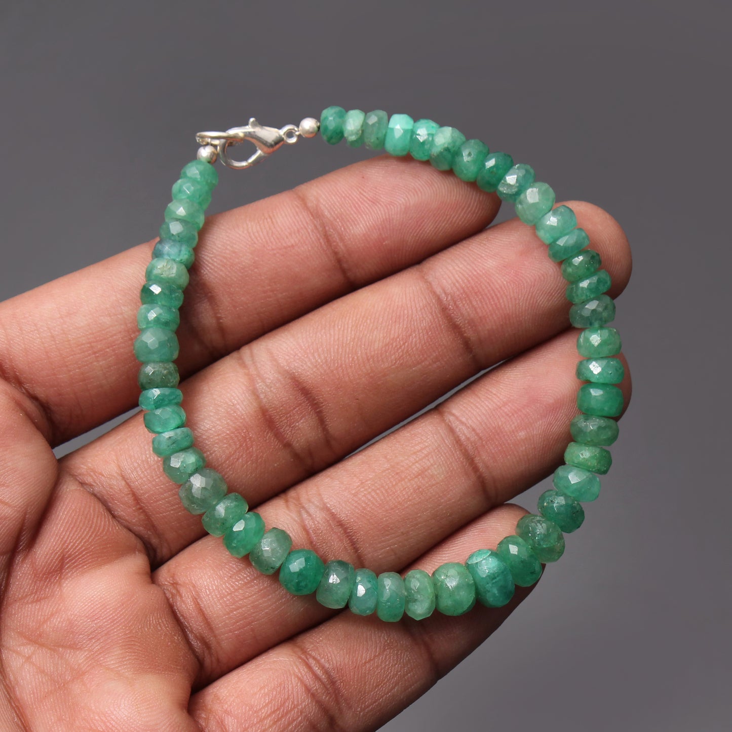 AAA+ Natural Emerald Beaded Bracelet, 5.5-8mm Emerald Faceted Rondelle Beads Bracelet, Natural Zambian Emerald Bracelet, Emerald Beaded Jewelry