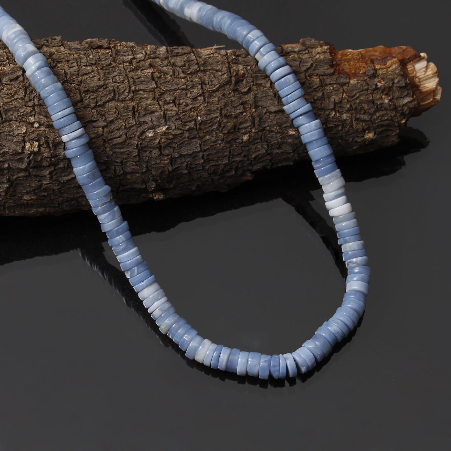 Blue Peruvian Opal Gemstone Bead Smooth Tyre Beads Necklace