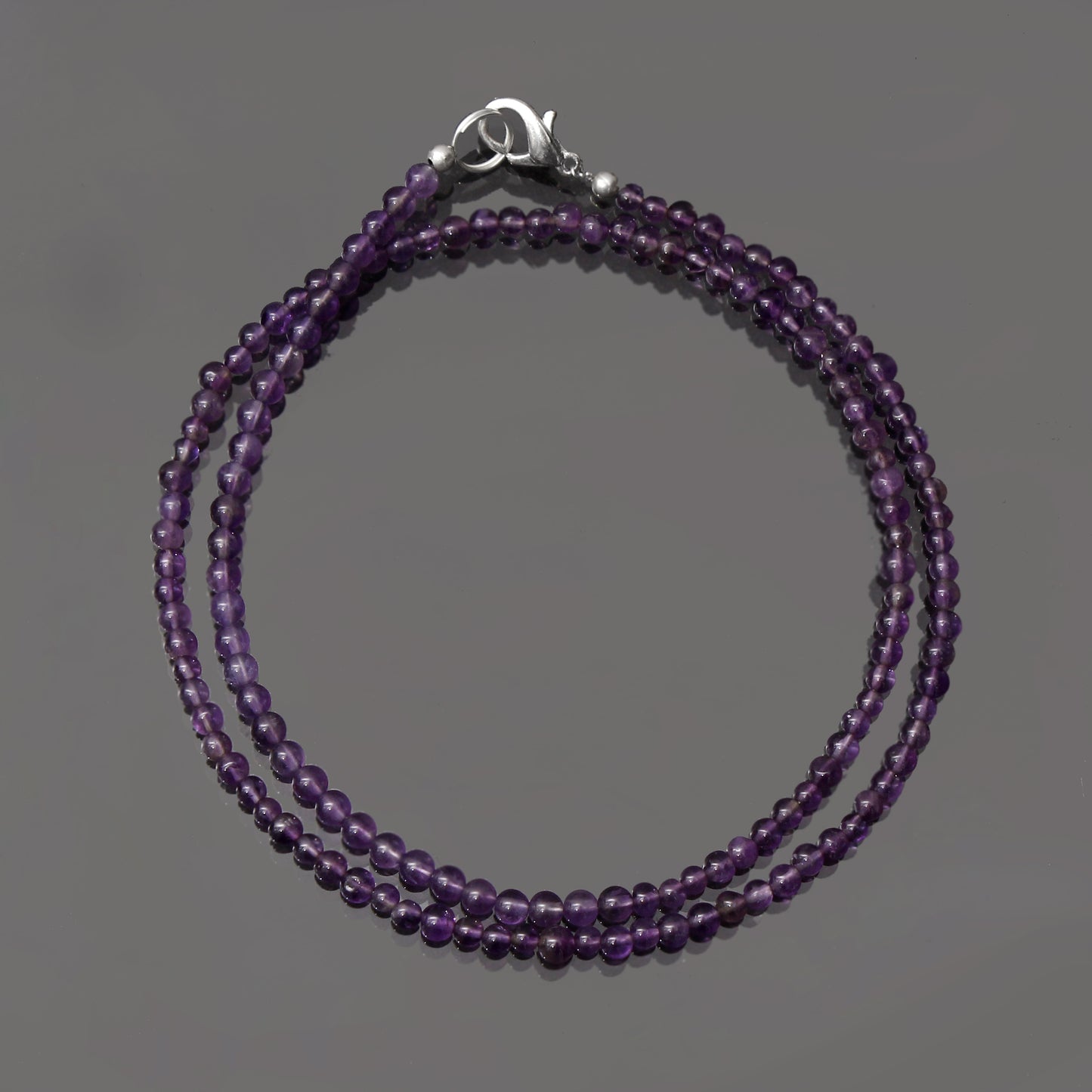 Natural Amethyst Smooth Round Beaded Gemstone Necklace