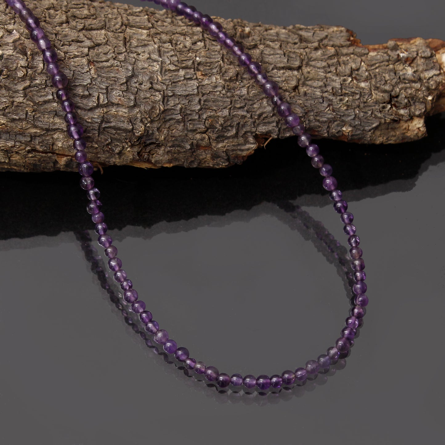 Natural Amethyst Smooth Round Beaded Gemstone Necklace