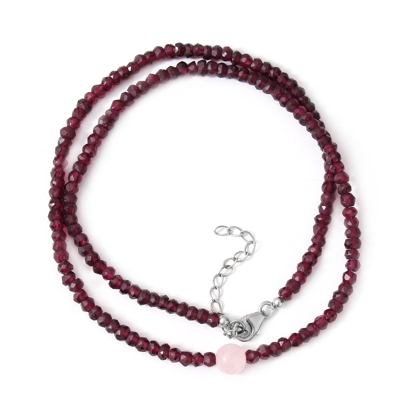 Red Garnet and Rose Quartz Beaded Necklace