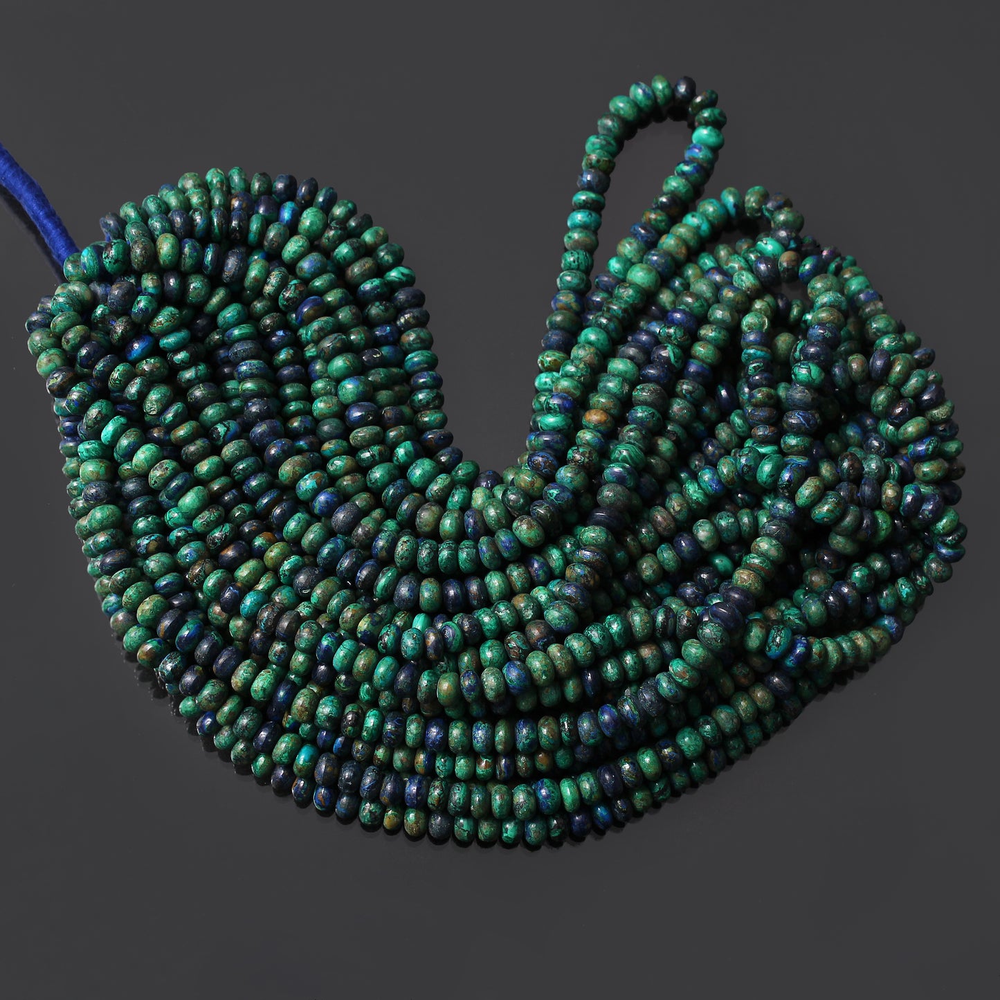 Natural Azurite Malachite Smooth Rondelle Gemstone Beads Strand 16" inches – Elevate Your Jewelry Design