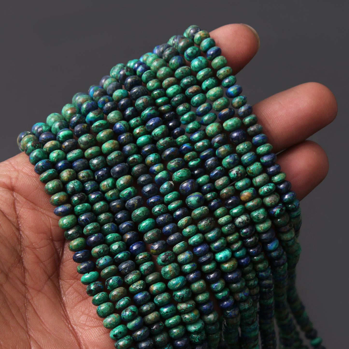 Natural Azurite Malachite Smooth Rondelle Gemstone Beads Strand 16" inches – Elevate Your Jewelry Design
