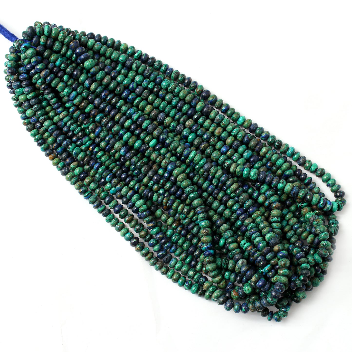 Natural Azurite Malachite Smooth Rondelle Gemstone Beads Strand 16" inches – Elevate Your Jewelry Design