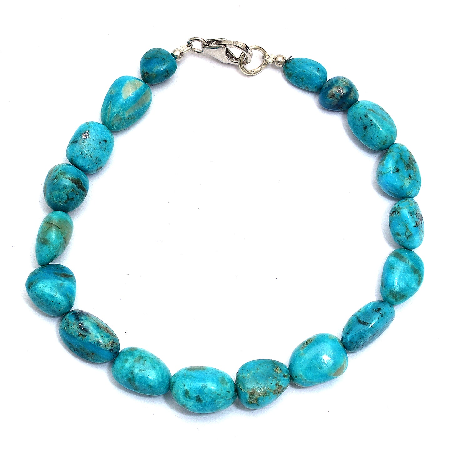 Natural Turquoise Nuggets Bead Bracelet has Sterling Silver Clasp
