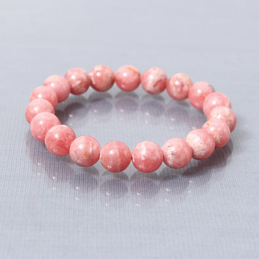 Natural Rhodochrosite Smooth round stretch bead bracelet
