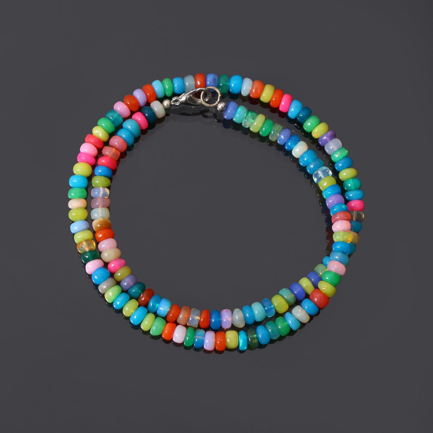 Ethopian Candy Opal Gem stone Beaded Necklace with Silver Lobster Lock