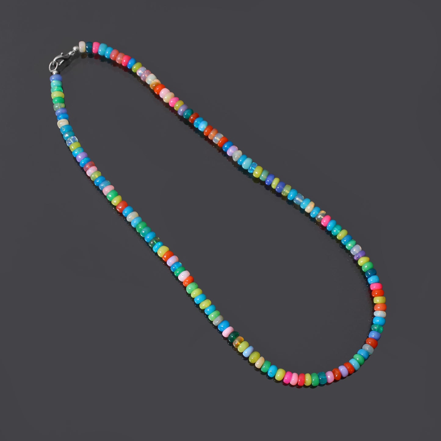Ethopian Candy Opal Gem stone Beaded Necklace with Silver Lobster Lock