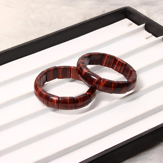 Rare Red tiger eye smooth rectangle shaped gemstones stretchable bracelet