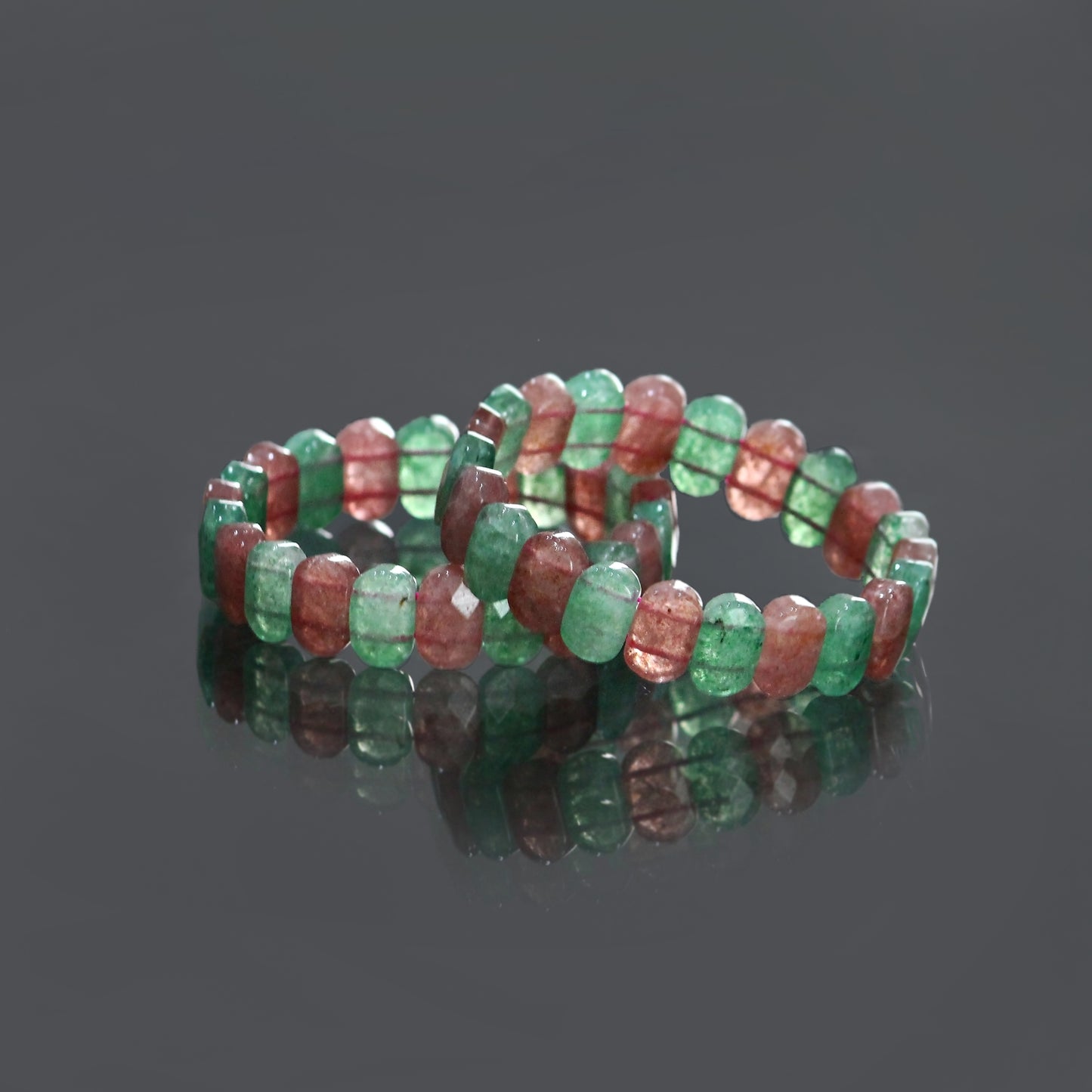 Handcrafted Strawberry Quartz Bracelet 7.5 Inch Stretch Bracelet Faceted Oval shape 9x15mm