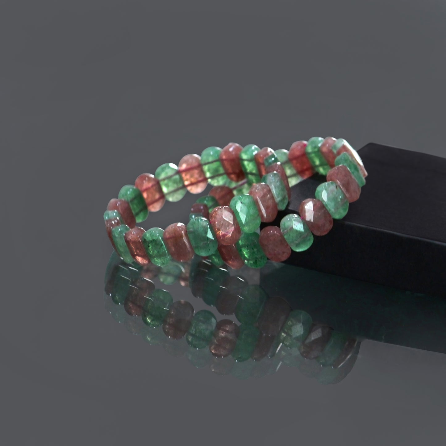 Handcrafted Strawberry Quartz Bracelet 7.5 Inch Stretch Bracelet Faceted Oval shape 9x15mm