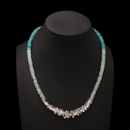 Premium Quality Herkimer Diamond Apatite Aqua Gemstone Necklace silver lock