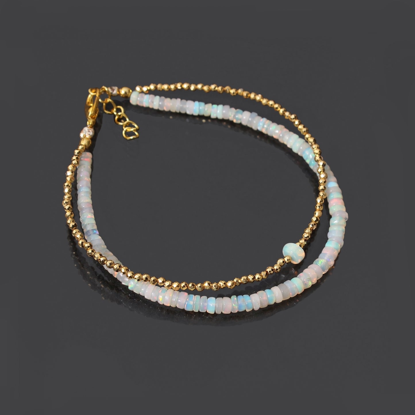 Ethiopian Opal Golden Hematite Gemstone Bracelet - Beautiful Unique Designer Layered Bracelets