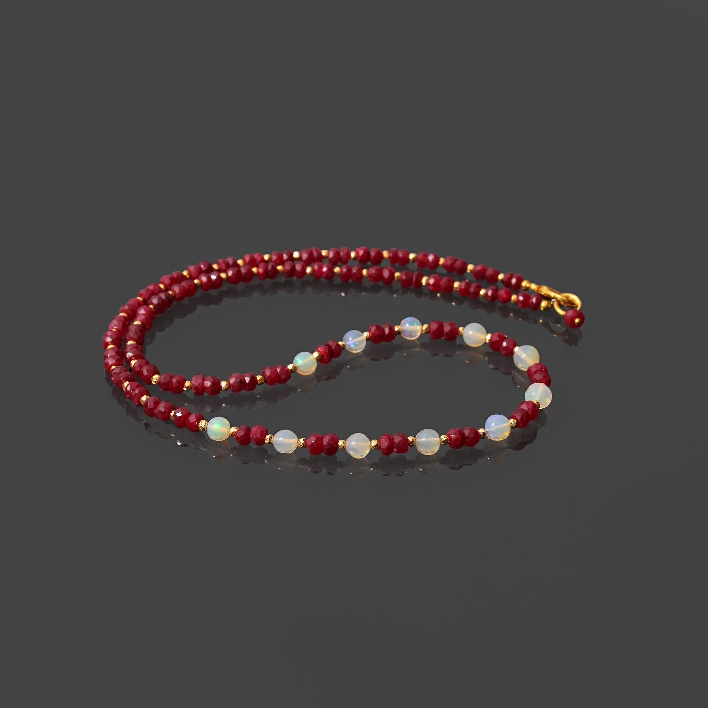 Ethiopian-ruby beaded 925 silver clasp necklace