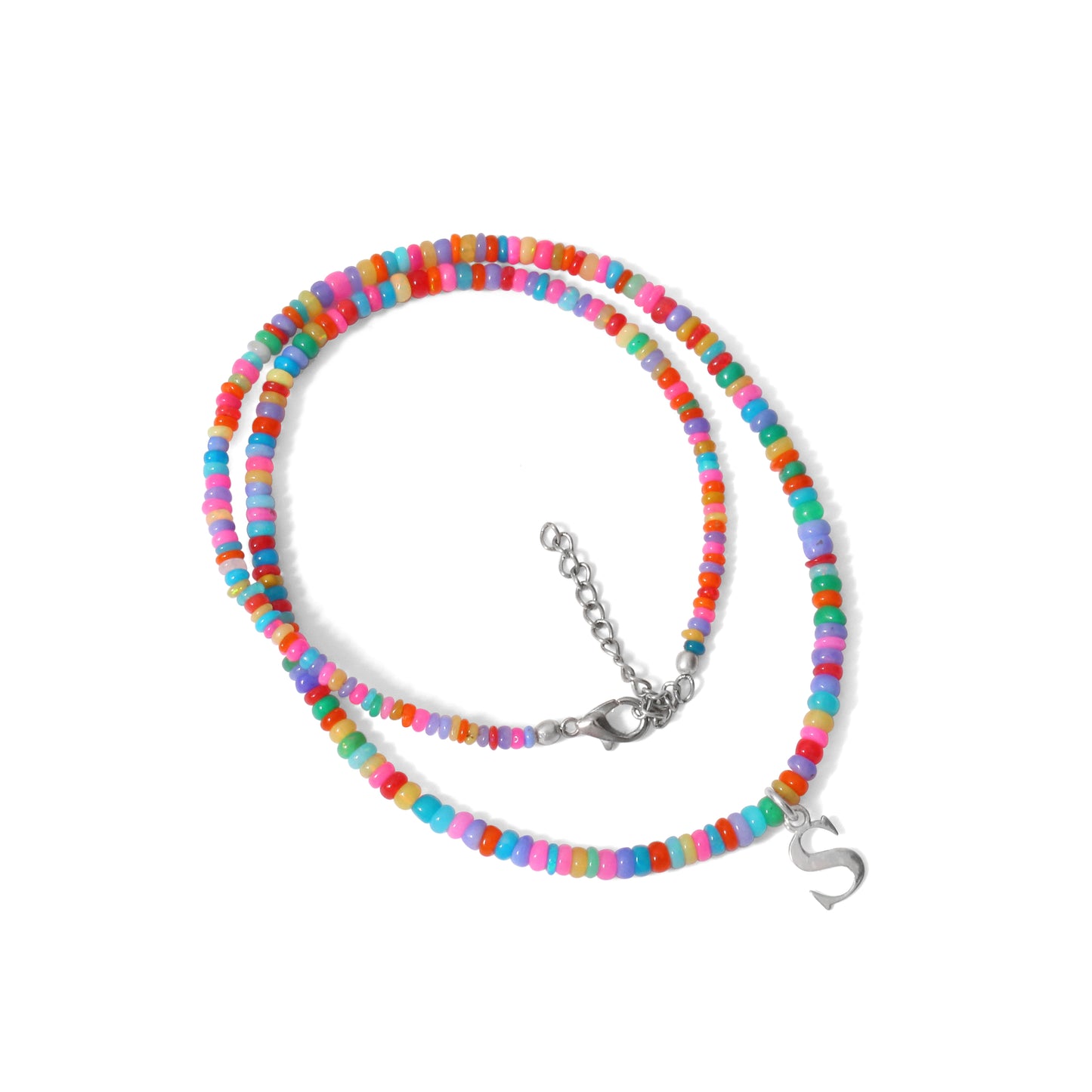925 Silver A to Z letter Necklace with Multi Ethiopian Opal Gemstones