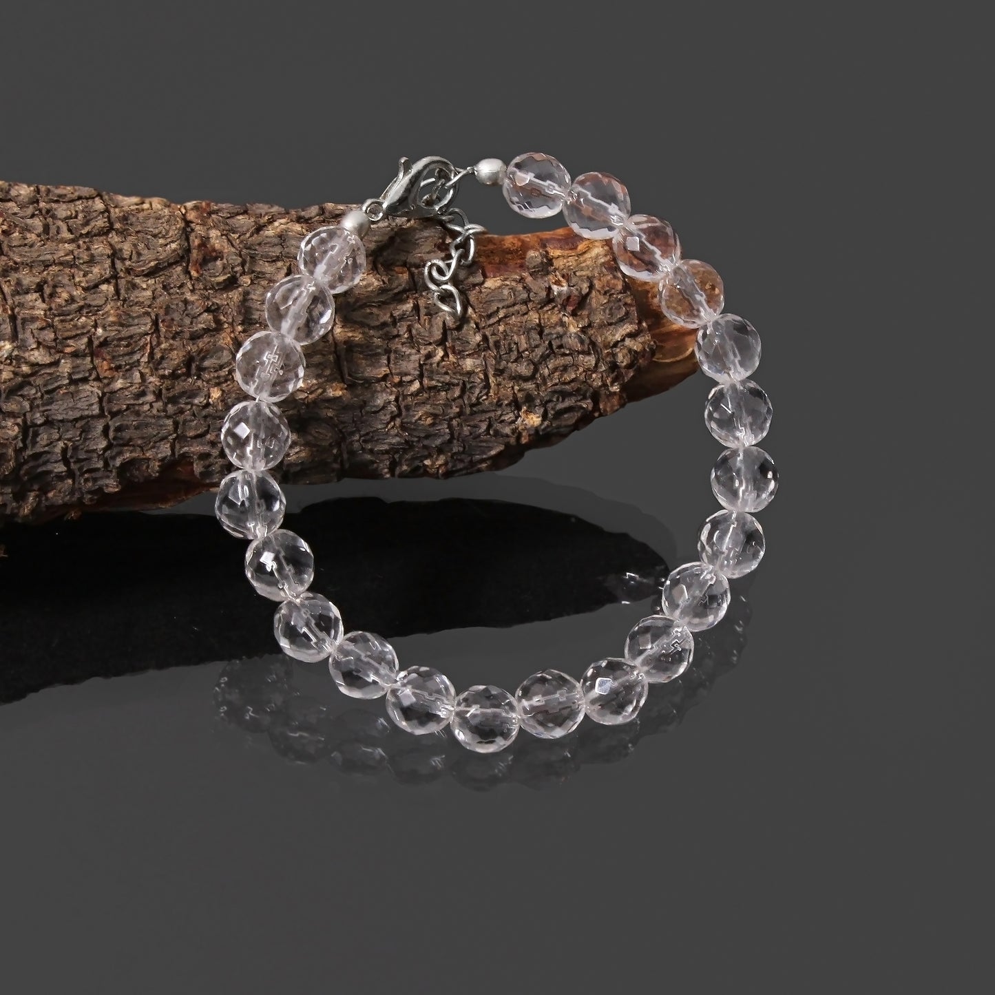 White Quartz Round Beaded Bracelet with Silver Lock