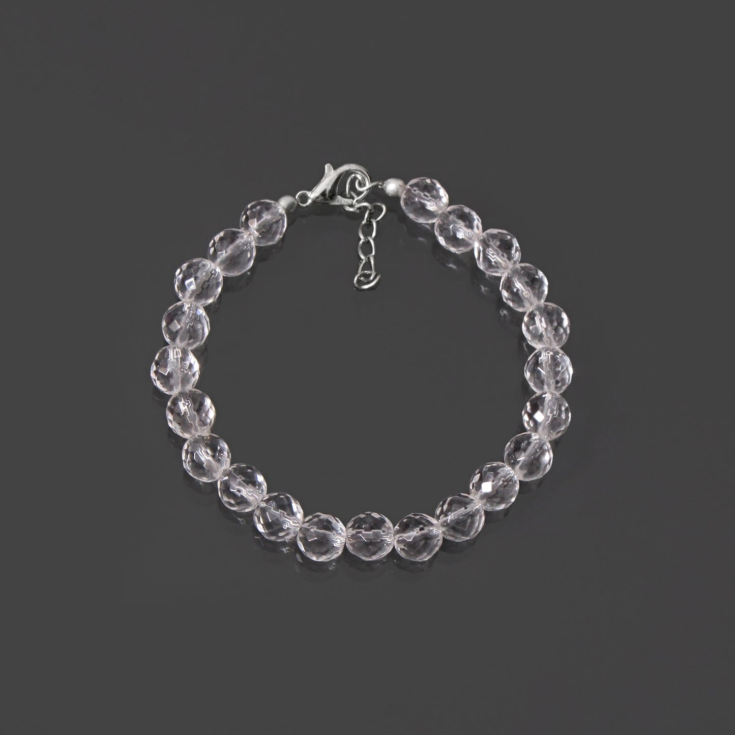 natural white quartz round beaded bracelet with 925 sterling silver