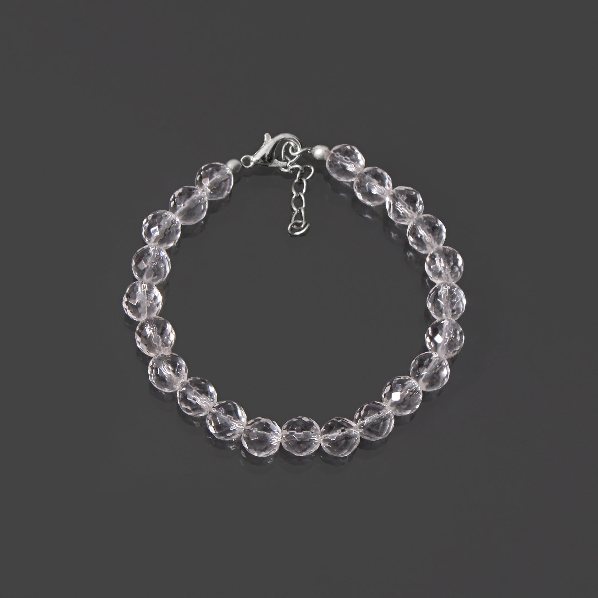 natural white quartz round beaded bracelet with 925 sterling silver