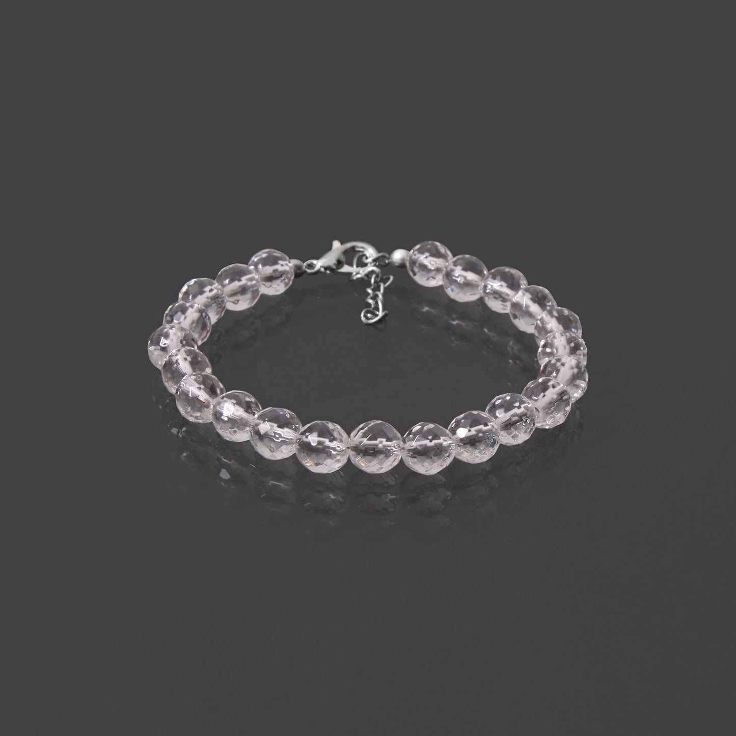 White Quartz Round Beaded Bracelet with Silver Lock