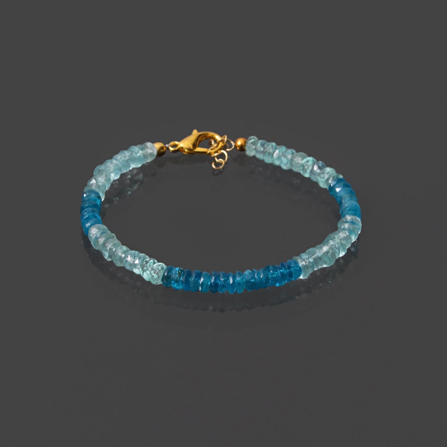 High quality apatite and aquamarine beaded necklace with gold plated lobster lock