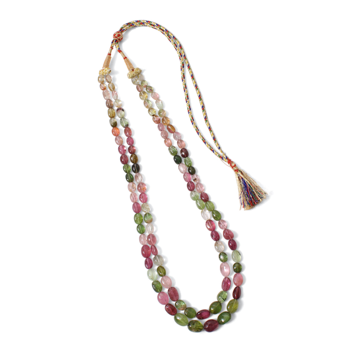 Natural Multi Tourmaline 2-Layer Gemstone Necklace – Plain Tumble Beads (6x8mm–11x15mm) Multi-Color Jewelry