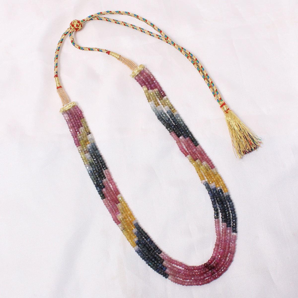 Natural Multi Sapphire 4-Layer Gemstone Necklace – Faceted Rondelle Beads 4–4.25 mm | Luxury Statement Jewelry
