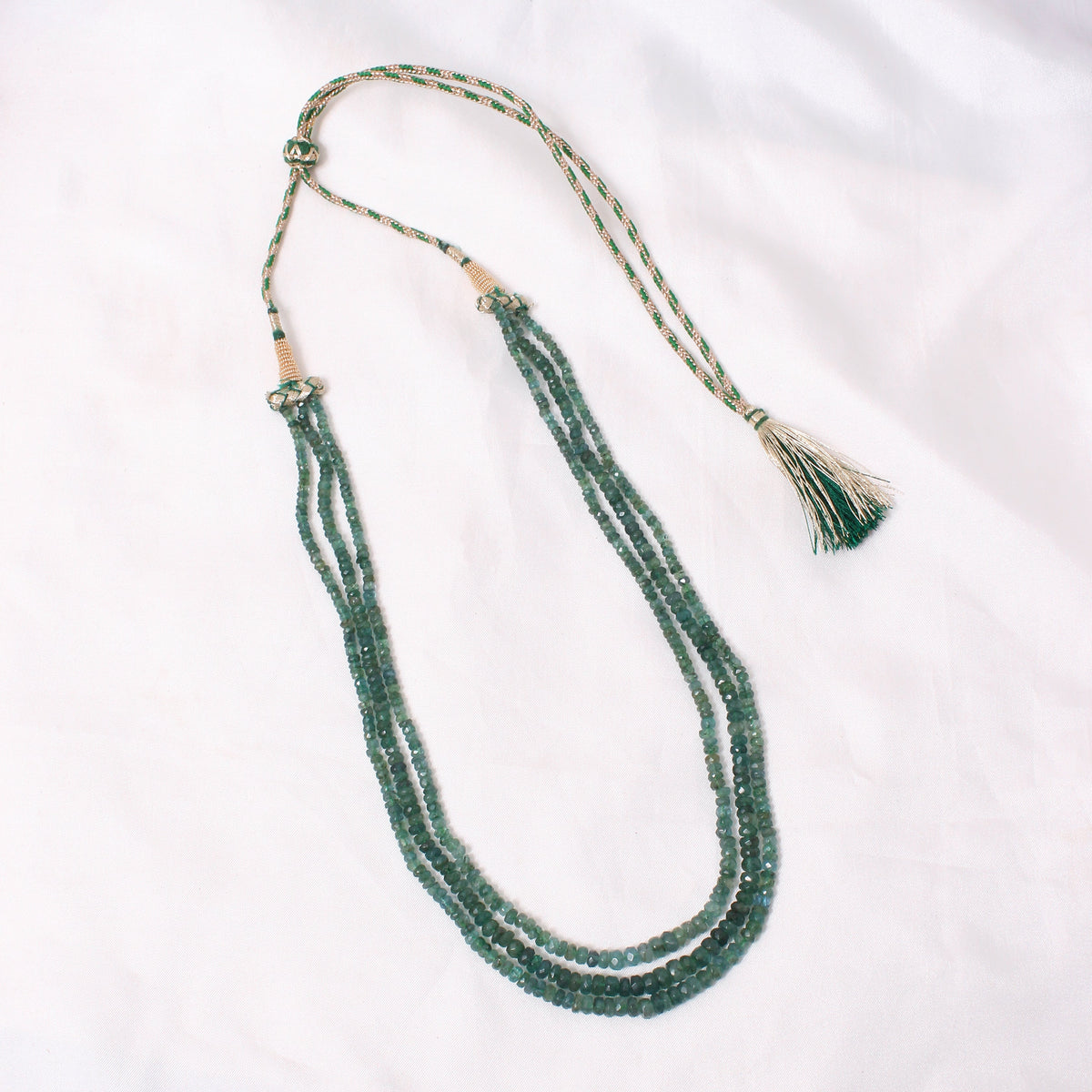 Natural Emerald 3 Layer Gemstone Necklace – Faceted Rondelle Gemstone Beads (3.5–6 mm) | Elegant Handcrafted Green Emerald Jewelry