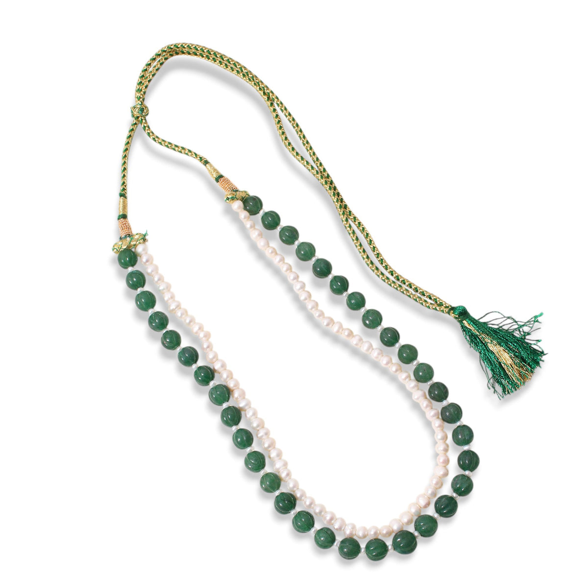 Green Aventurine & Pearl 2-Layer Gemstone Necklace – Plain Oval Muskmelon Beads | Elegant Healing Gemstone Jewelry
