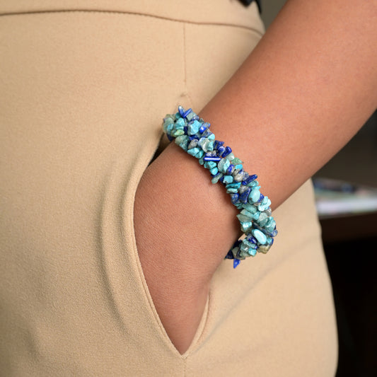 aquamarine-turquoise-lapis beads silver bracelet