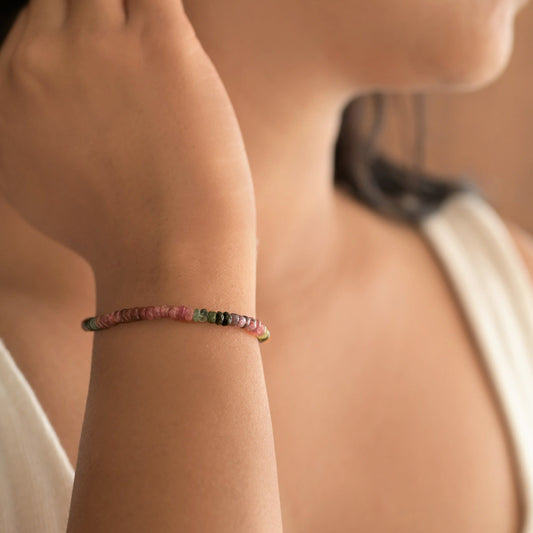 multi tourmaline smooth rondelle stretchable bracelet