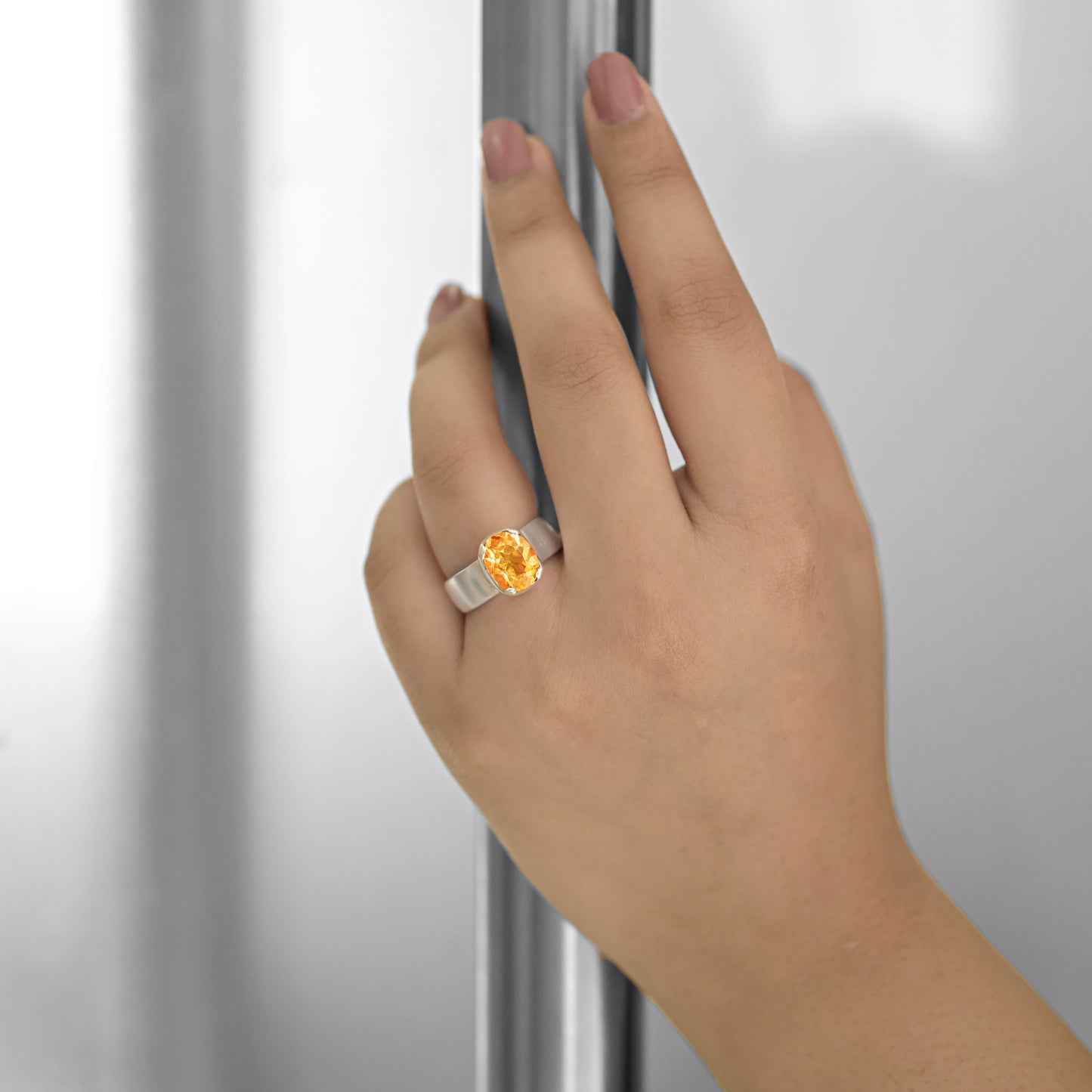 Orange Topaz Simple Band Ring ( 7 Us Ring Size )