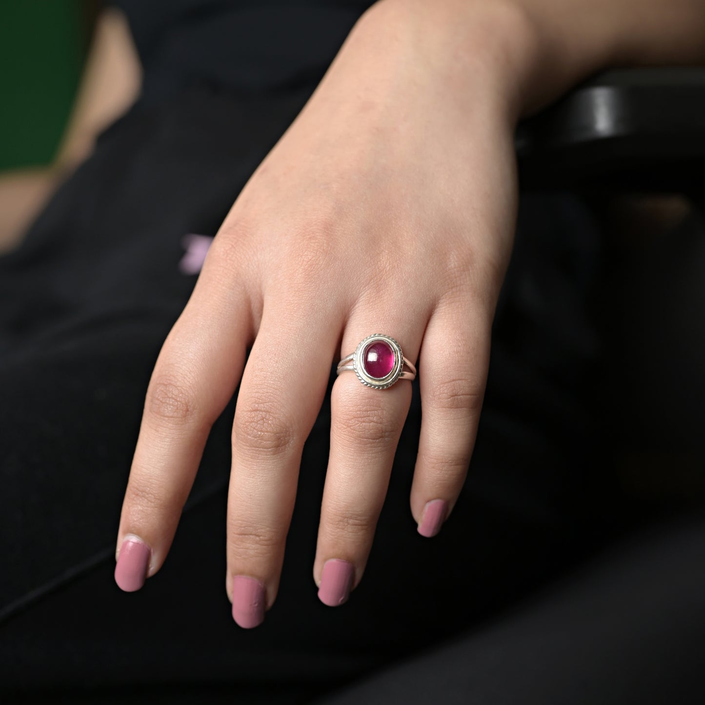 Red Ruby Silver Ring ( Valentines Day Gift )