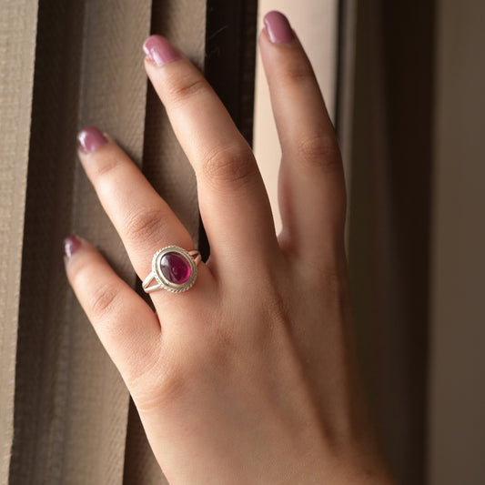 Red Ruby Silver Ring ( Valentines Day Gift )